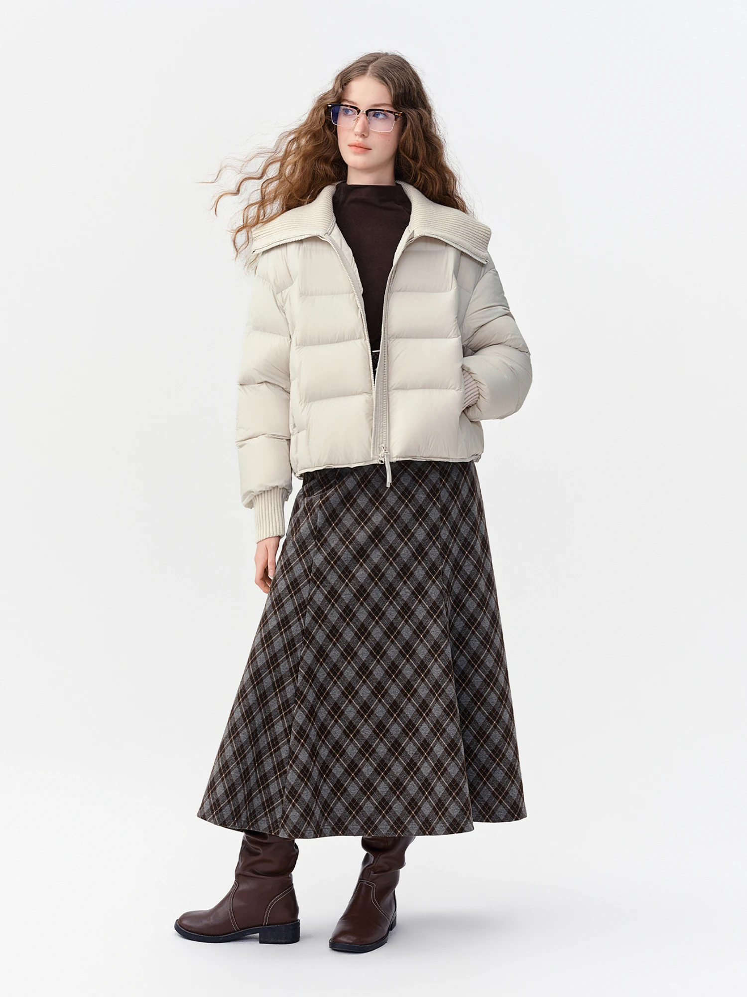 DUSHU 2026 Winter Women Light Down Short Lapel Knit Splicing Puffer Jacket Fleece Lined Thermal Warm Coat Hot Sale Ourdoor Coat