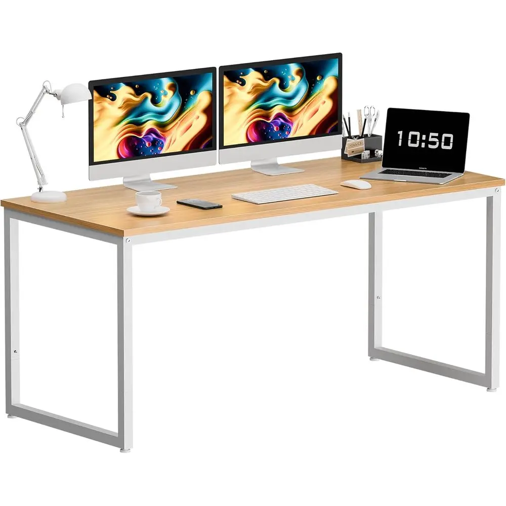 

Computer Desk 55" Large Oice Desk Computer Table Laptop Pple Study Writing Desk or Home Oice, Light Brown