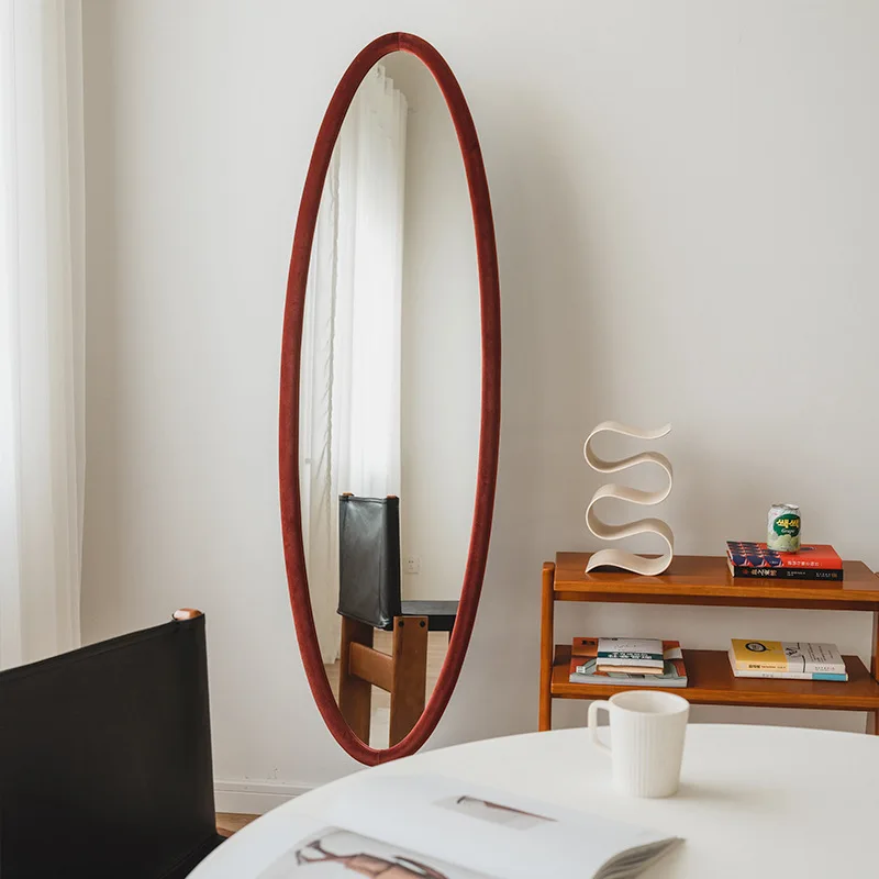 

Medieval velvet full body French retro oval ins floor mirror full-length mirror porch