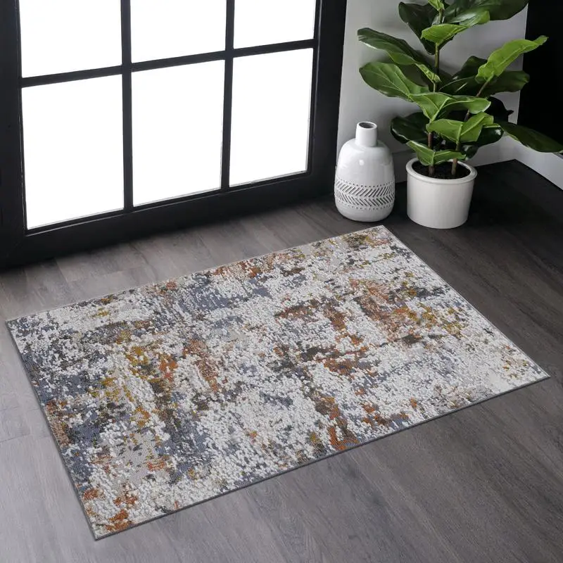 

Abstract Design Doormat Rug 2x3 Ft in Ivory and Blue