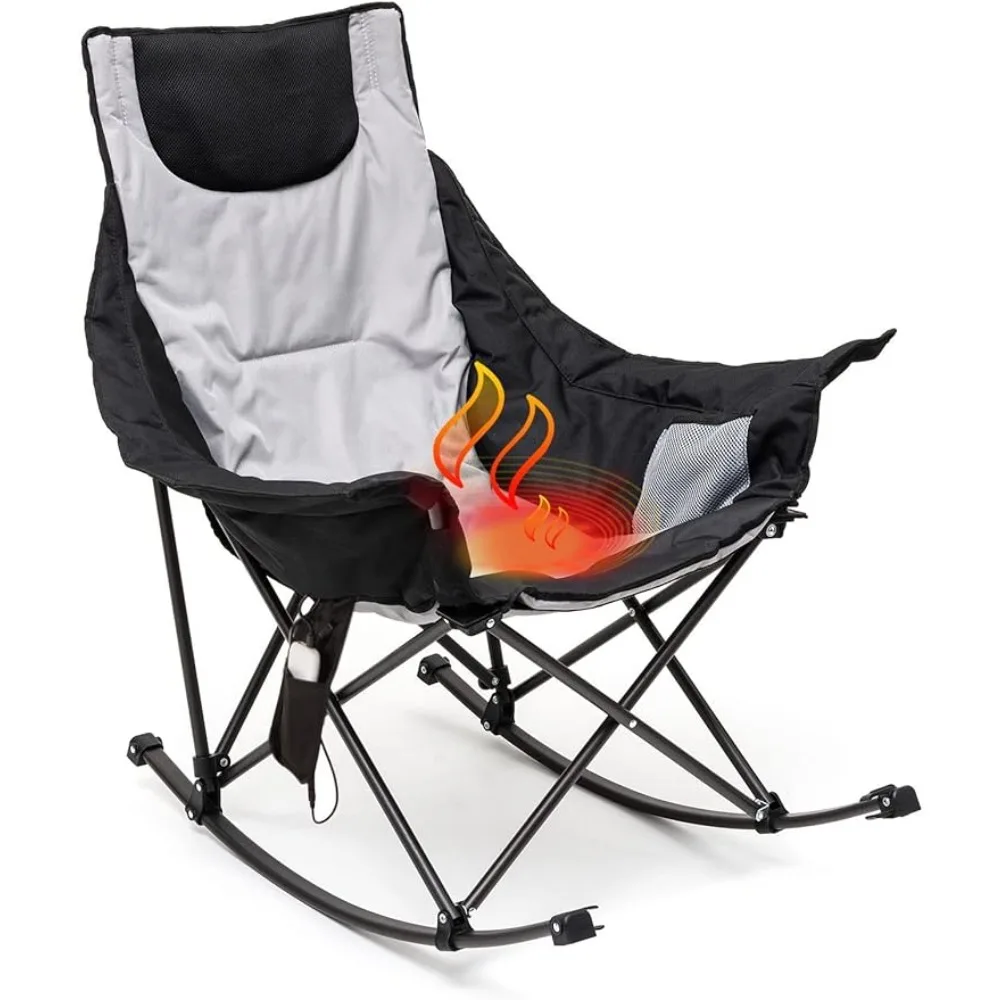 SUNNYFEEL Oversized Heated Camping Chair, Folding Rocking Camping Chairs, Carry Bag for Lawn/Outdoor/Picnic