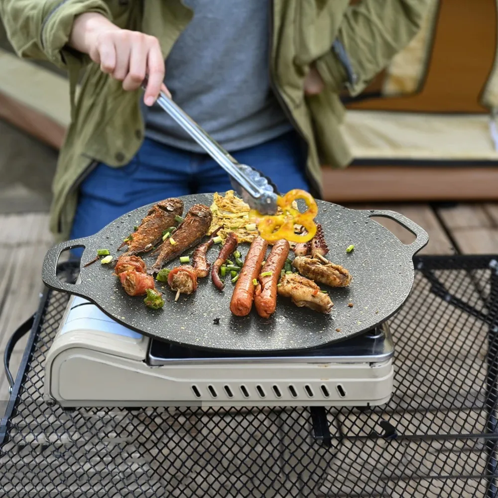 Outdoor Grill Pan Korean Roastig Frying Pan Non-stick Barbecue Plate Induction Cooker BBQ Baking Tray Camping Kitchen Bakeware