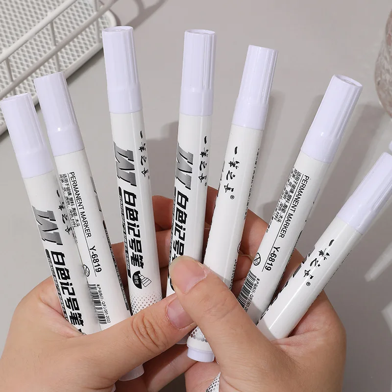 6/1pcs White Marker Pen Enriched Oil Based Marker Pen Sign Wear-Resistant Advertising Pen Marker Large Headed For Metal