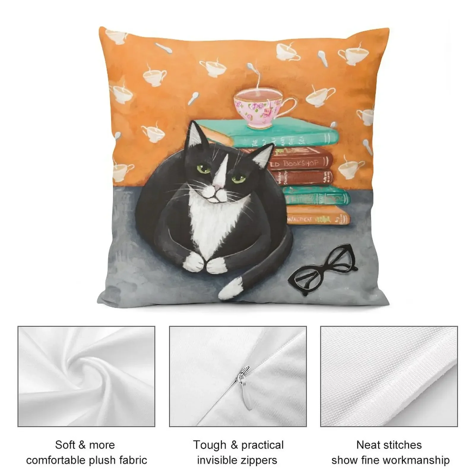 Tea, Books, and Cats Throw Pillow Decorative Sofa Cushion Covers For Sofas pillow