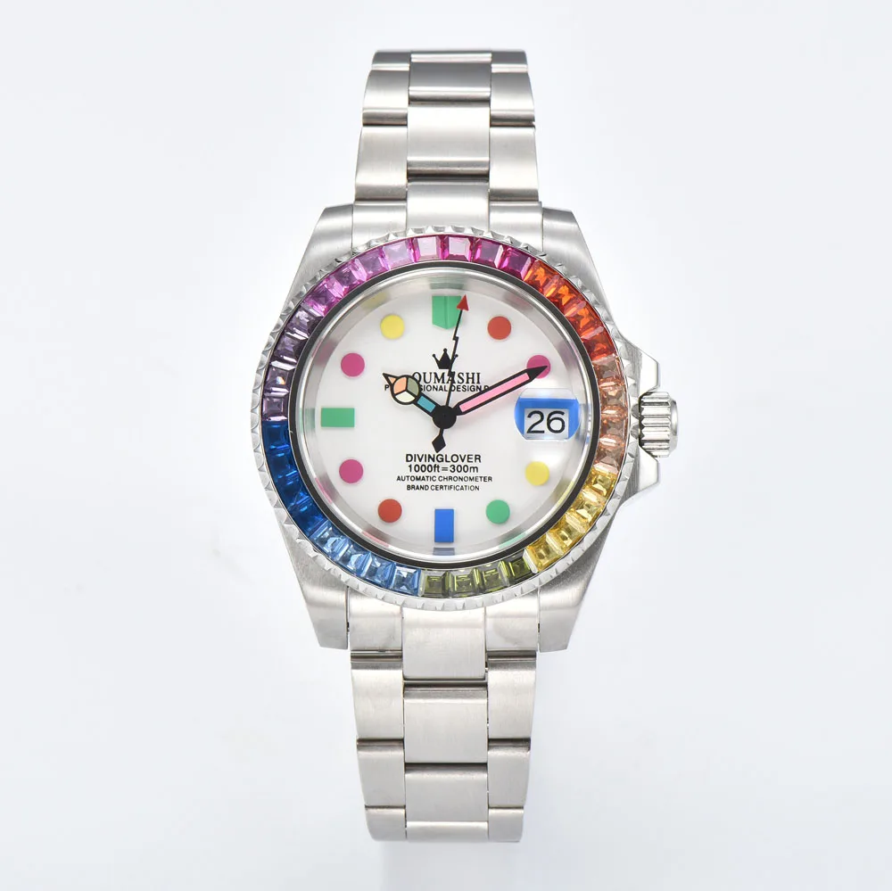 40mm luxury NH35 automatic wristwatches for men with diamond bezel Japanese NH35/NH70 automatic movement can customize logo