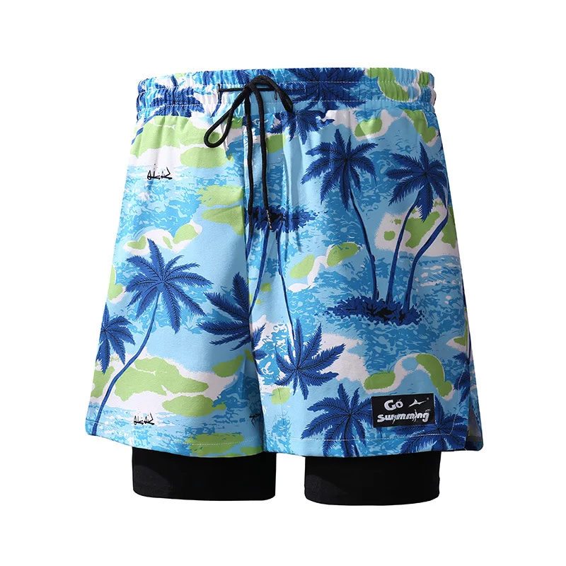 Novo estilo de calção de banho de secagem rápida tamanho grande boxer maiô primavera quente calças de praia masculino e feminino troncos de natação