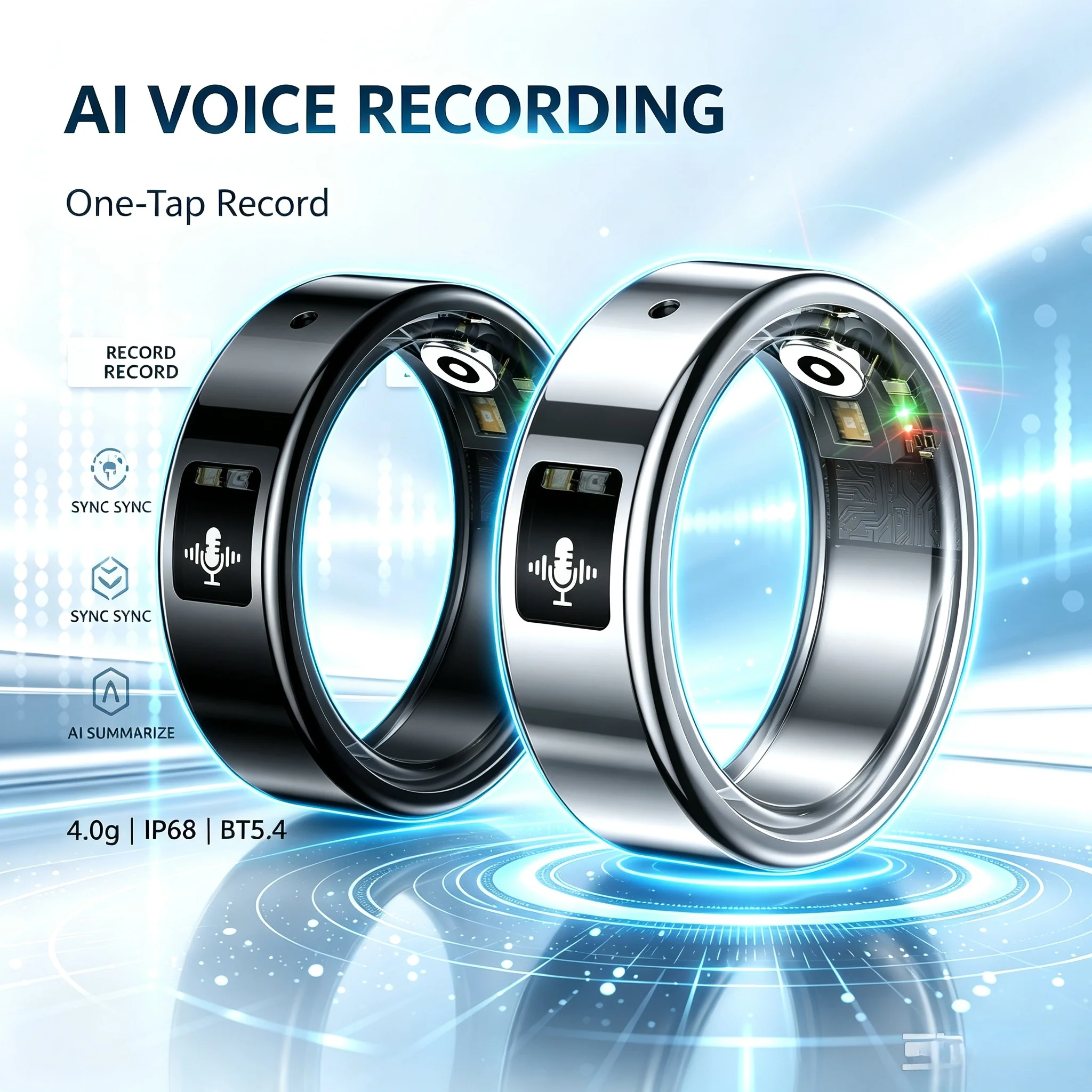 AI Recording Smart Ring Heart Rate Health Sleep Monitoring Gesture Control AI-Translation Waterproof Multiple Sport Smartring