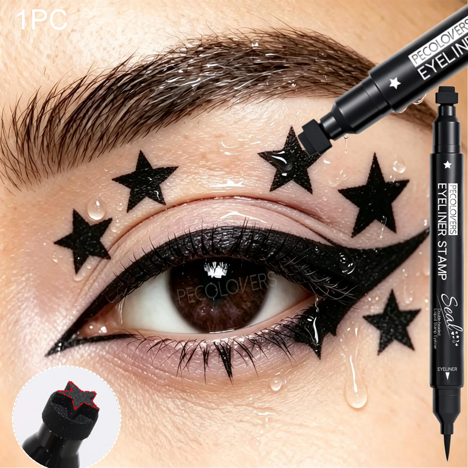 1PC Waterproof 2 IN 1 Moon Flower Star Eyeliner Stamp Pen Black Liquid Eye Liner Pencil Love Heart Quick Dry Makeup