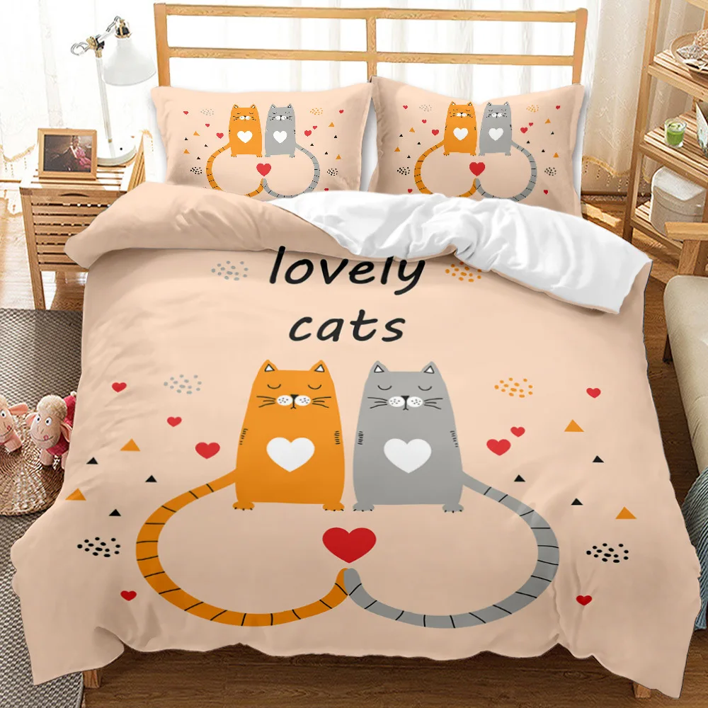 

Cute cartoon cats three -piece 3D digital printing foreign trade grinding hair quilt bedding supplies