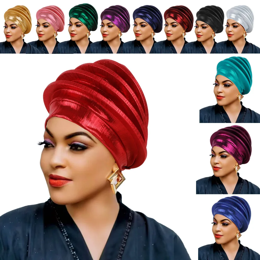 Mehrschichtige Spiral-Baskenmützen-Turbane für Frauen, Afrikanische Kopfbedeckungen, Damen-Baskenmützen, Turban Nigeria Kopfschmuck für Hochzeiten und Partys, Gele – Detail 1