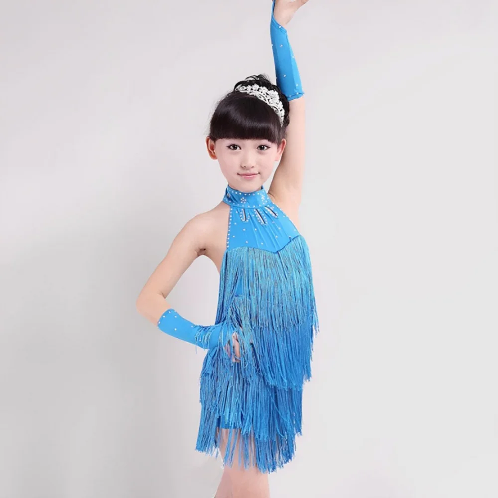 Girls Latin Dance Dress Kids Tango Skirt Carnival Dancewear Cha Cha Salsa Costume Children Tango Stage Performance Tassel Dress