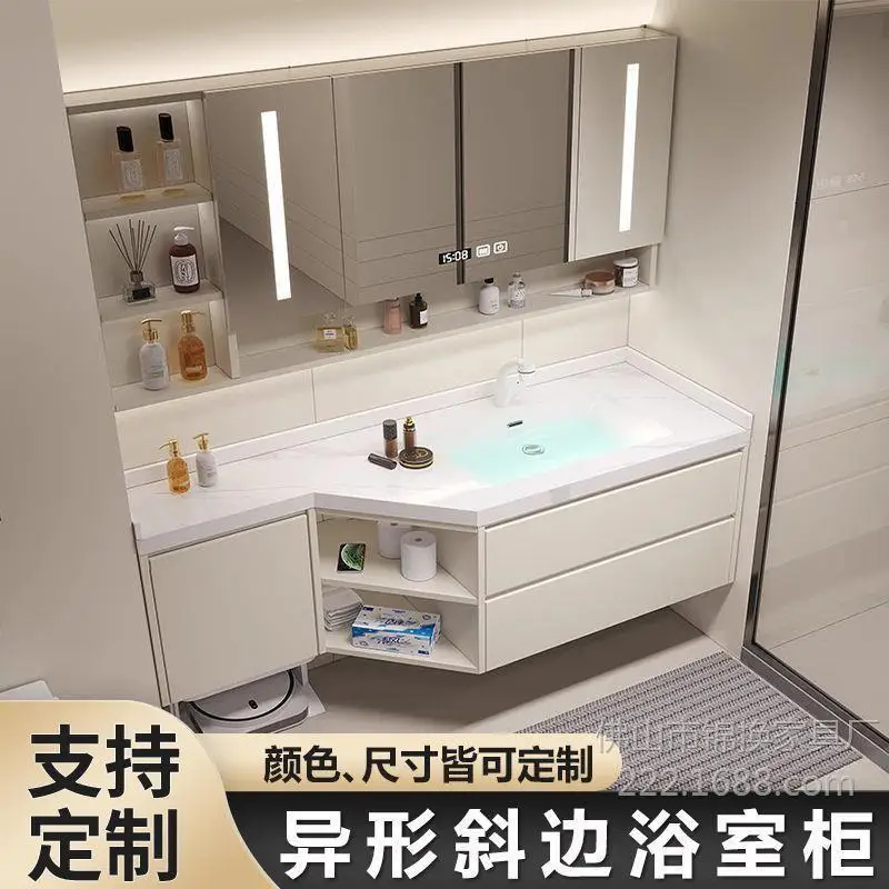 Bathroom cabinet special-shaped bevel combination rock slab ceramic seamless bathroom corner-cutting washstand