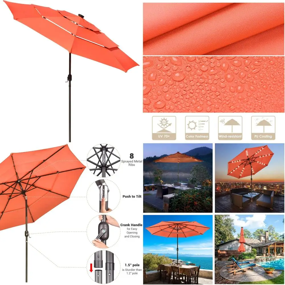 

Solar LED Patio Umbrella, Outdoor Solar-Powered, Crank Tilt, Ideal for Garden, Backyard, Deck, Market, Poolside, and Party Event