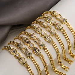 Classic Hip-hop Women/men Bracelets, Gold Color Leopard Bangles With AAA CZ Stone Row,High Quality Couples Jewelry Gift