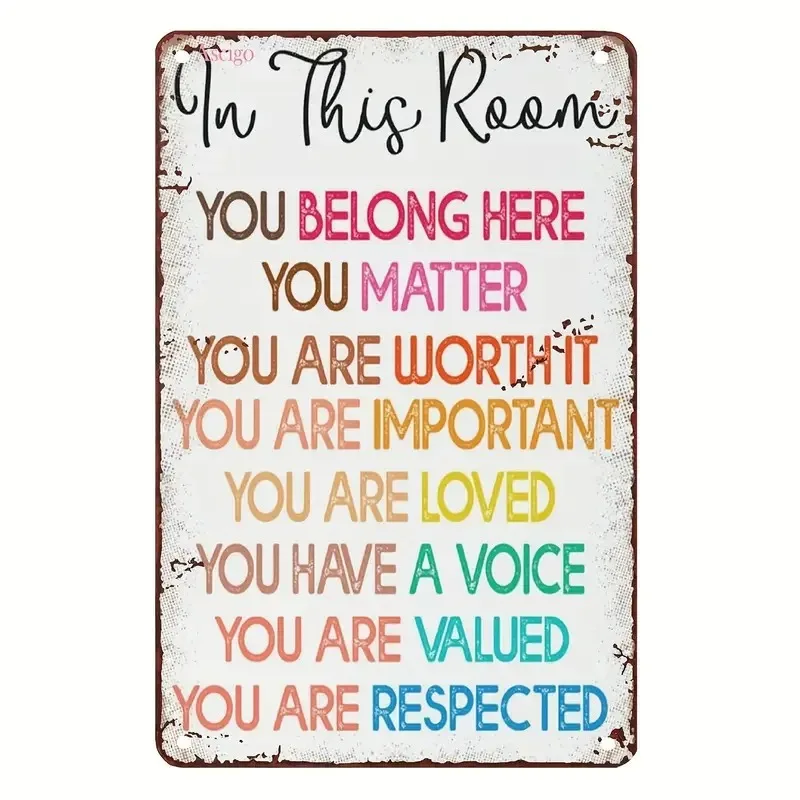 Style Rainbow Metal aluminum Sign in This Room You Belong- 12X8 Inch Multicolor Positive Affirmation Wall Art Durable Tinplate