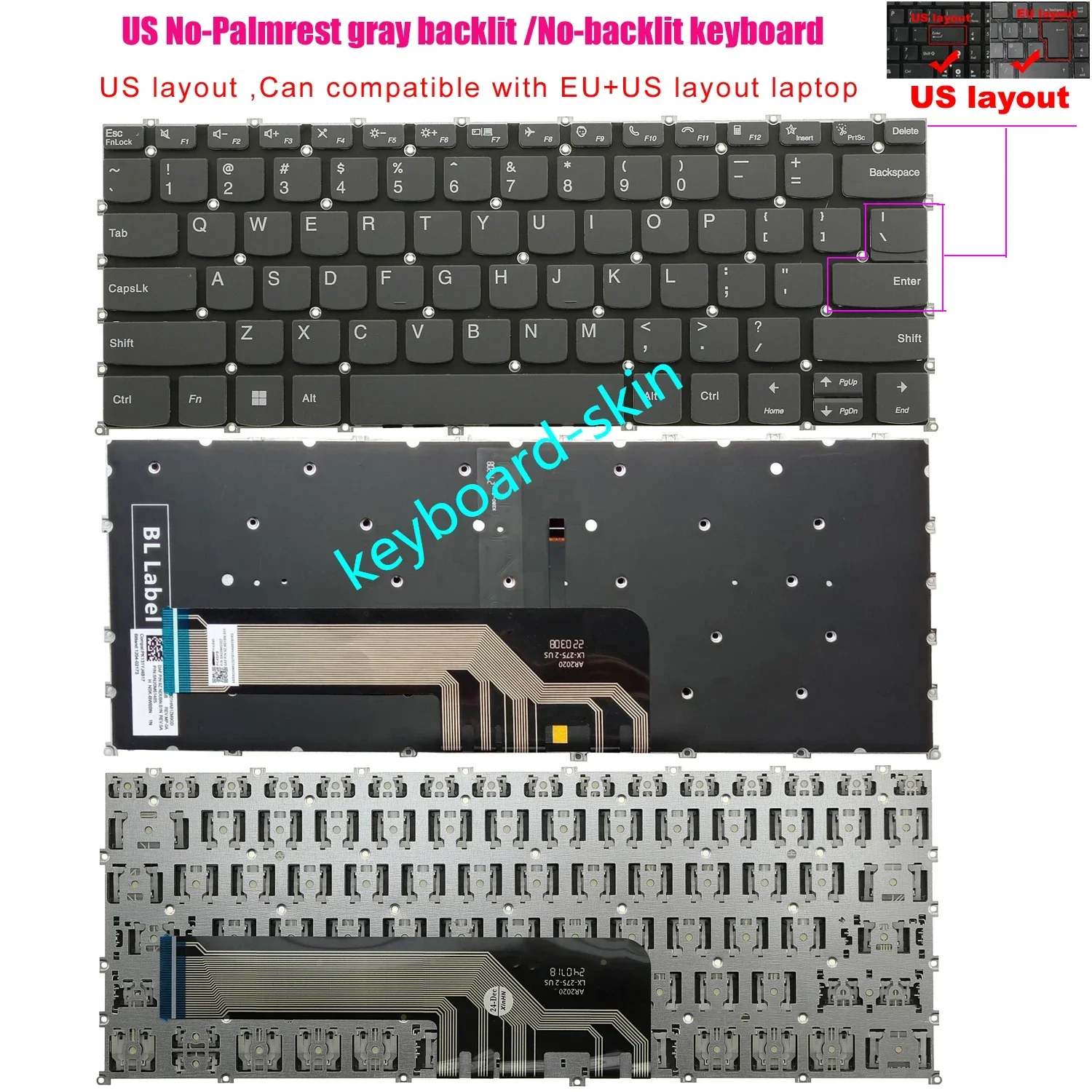 New US Keyboard Backlit / No-backlit without-frame for Lenovo ThinkBook S14 G2-ALC,S14 G2-ITL,S14 G2 IJL,S14 G2 IAP laptop