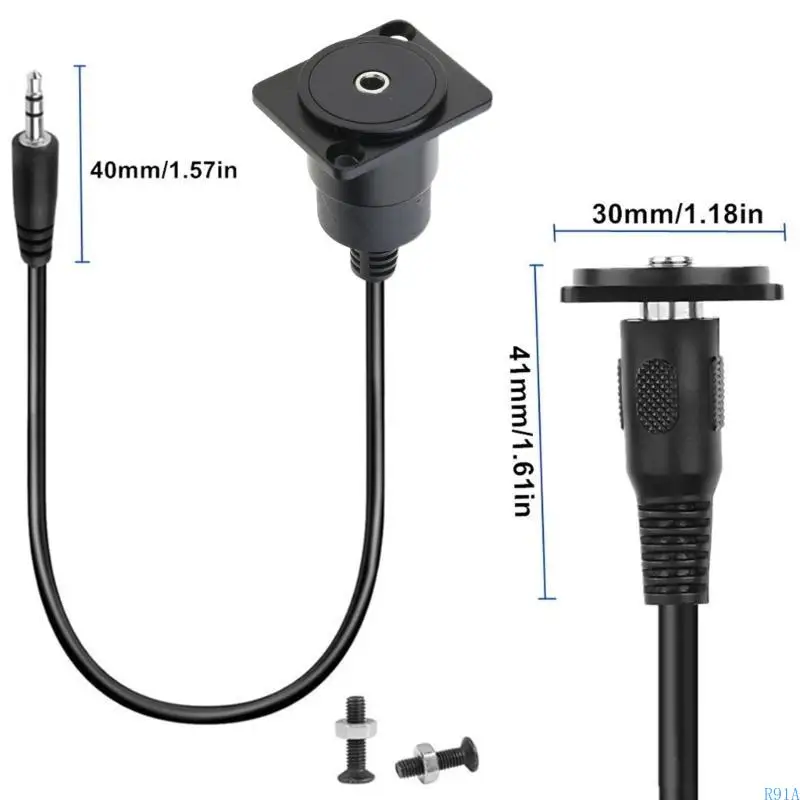 R91A TRS 1/8 Connettore pannello stereo TRS 3,5 mm Cavo da maschio/femmina a femmina attraverso il supporto del pannello per