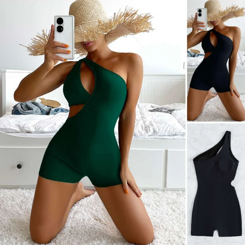 

One-piece swimsuit for women, sexy one-shoulder hollow-out one-piece shorts, slim-fit swimsuit for women