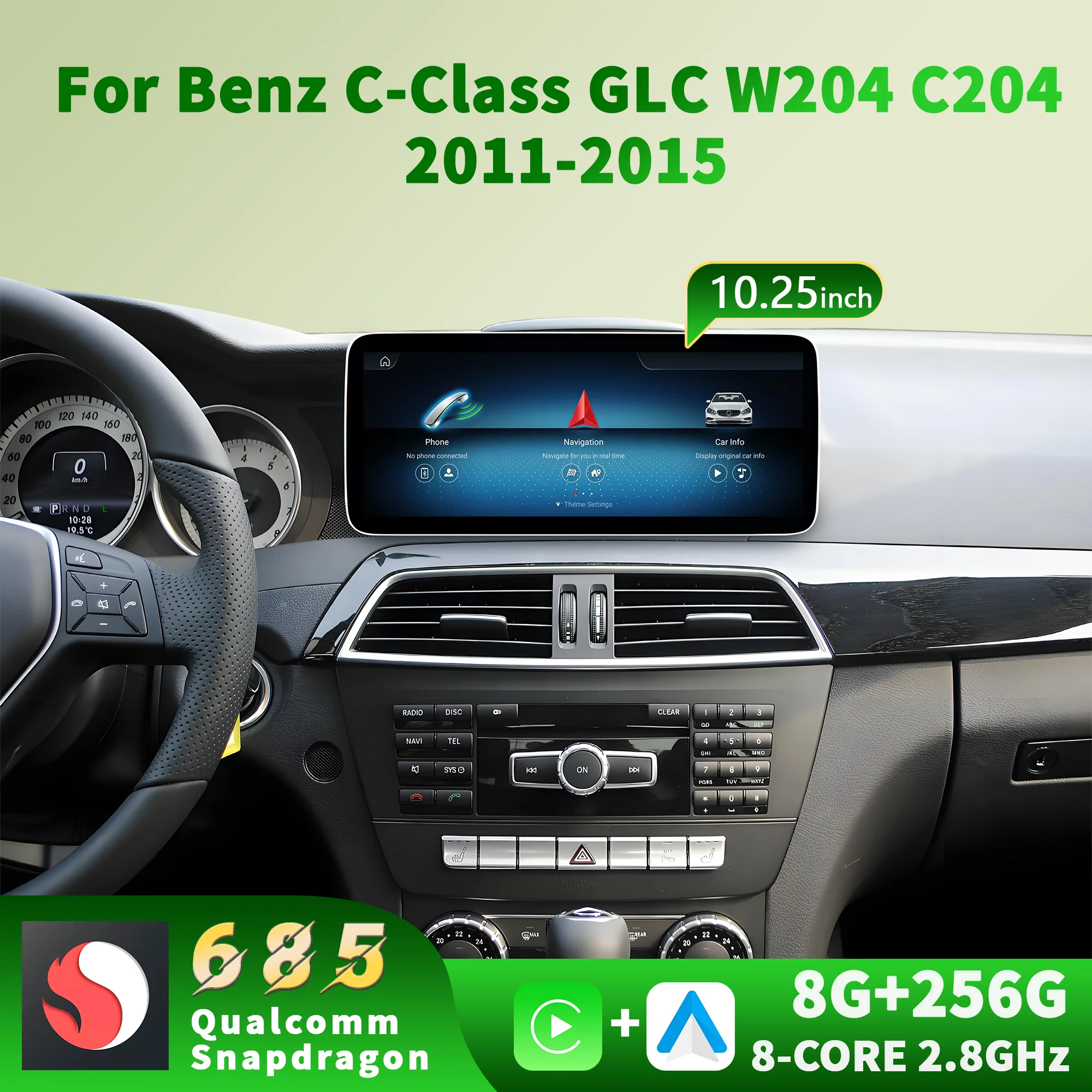 10.25inch Car Radio For Mercedes Benz C-Class GLC W204 C204 2011-2015 Touch Screen Mltimedia Wireless BT Carplay GPS Android 14