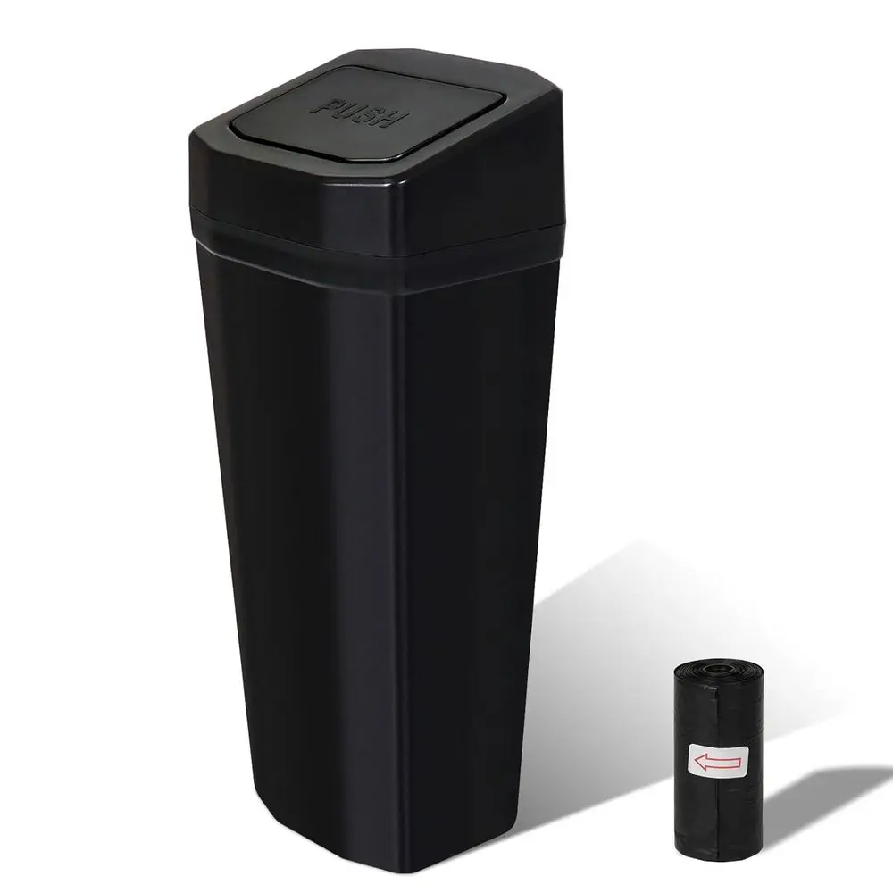 

Compact Car Trash Bin with Lid - Portable Mini Garbage Can for Vehicles - Black Small Organizer for Back Seat and Cup Holder - I