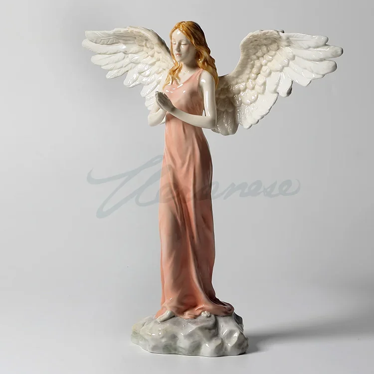 Underglaze Porcelain Good Luck Angel Prayer Figurine European-style Ceramic Angel Statue for Home & Office Decoration Gift