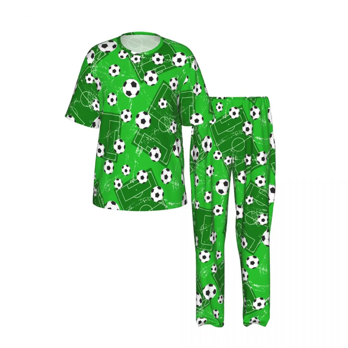 Sleepwear Summer Spring Home Clothes Background With Football Gate And Soccer Ball Short Sleeve Long Pant Nightwear