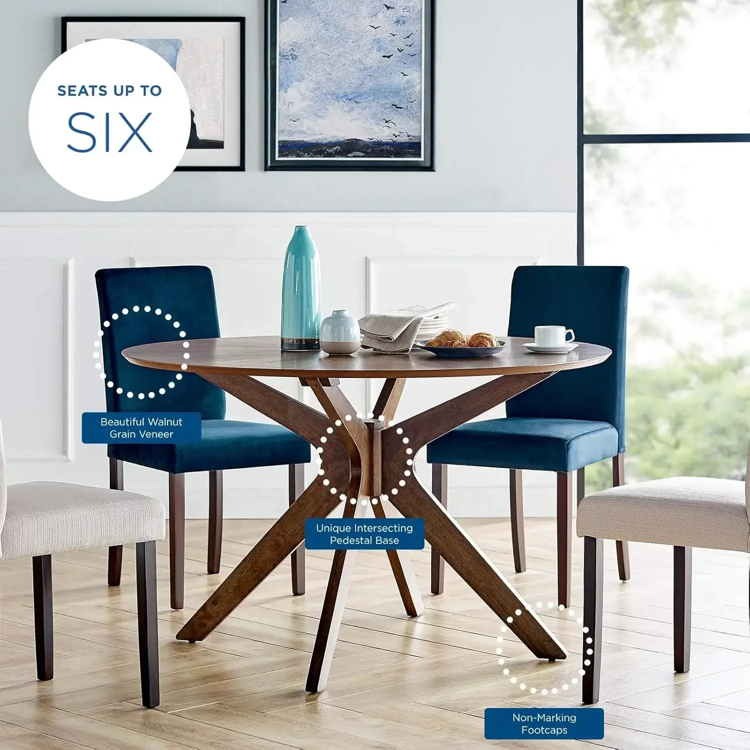Crossroads 47" Round Wood Dining Table,