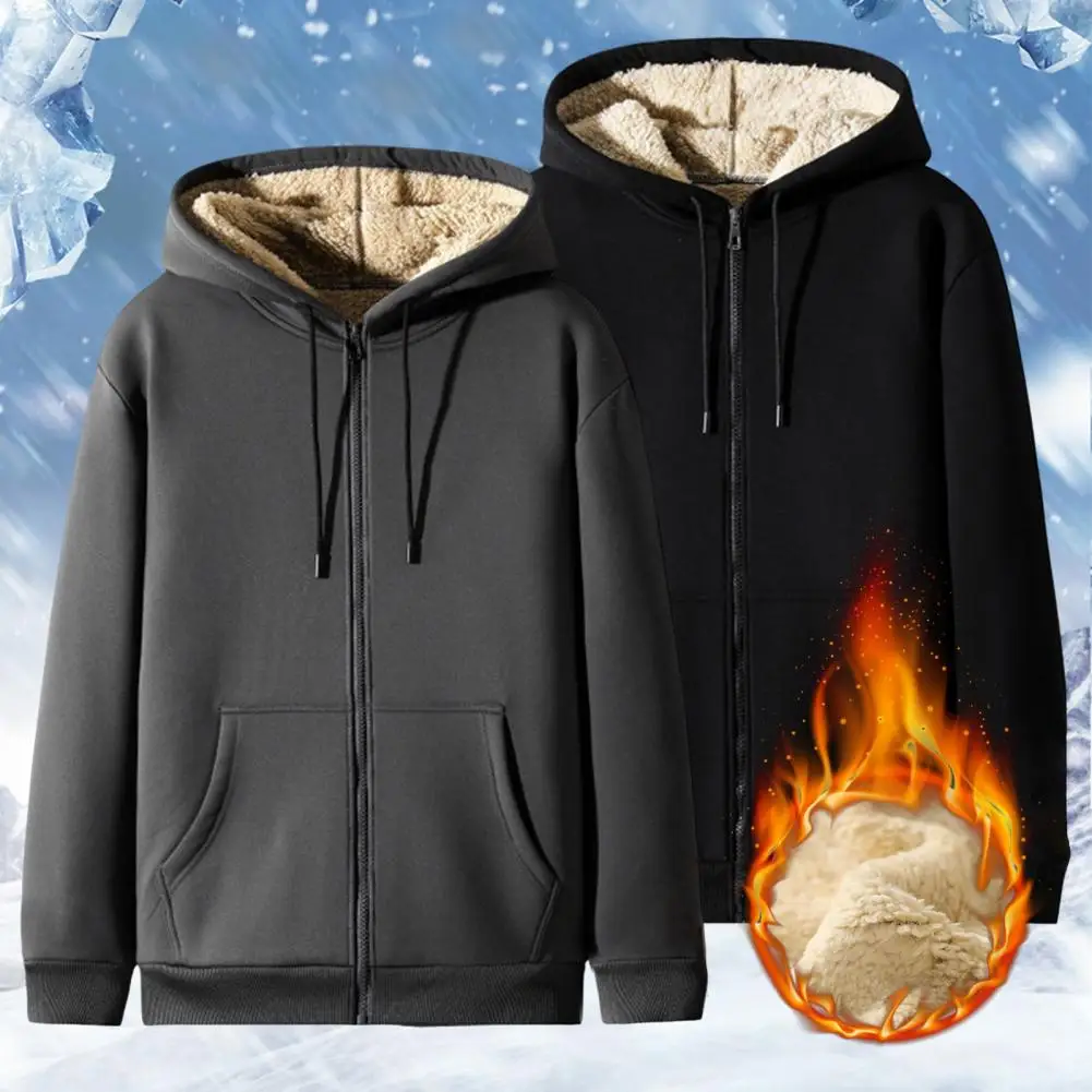 Moda moletom casaco bolsos frontais zíper quente jaqueta de lã de cordeiro masculino e mulher inverno cor pura forrado de pelúcia cardigan hoodie