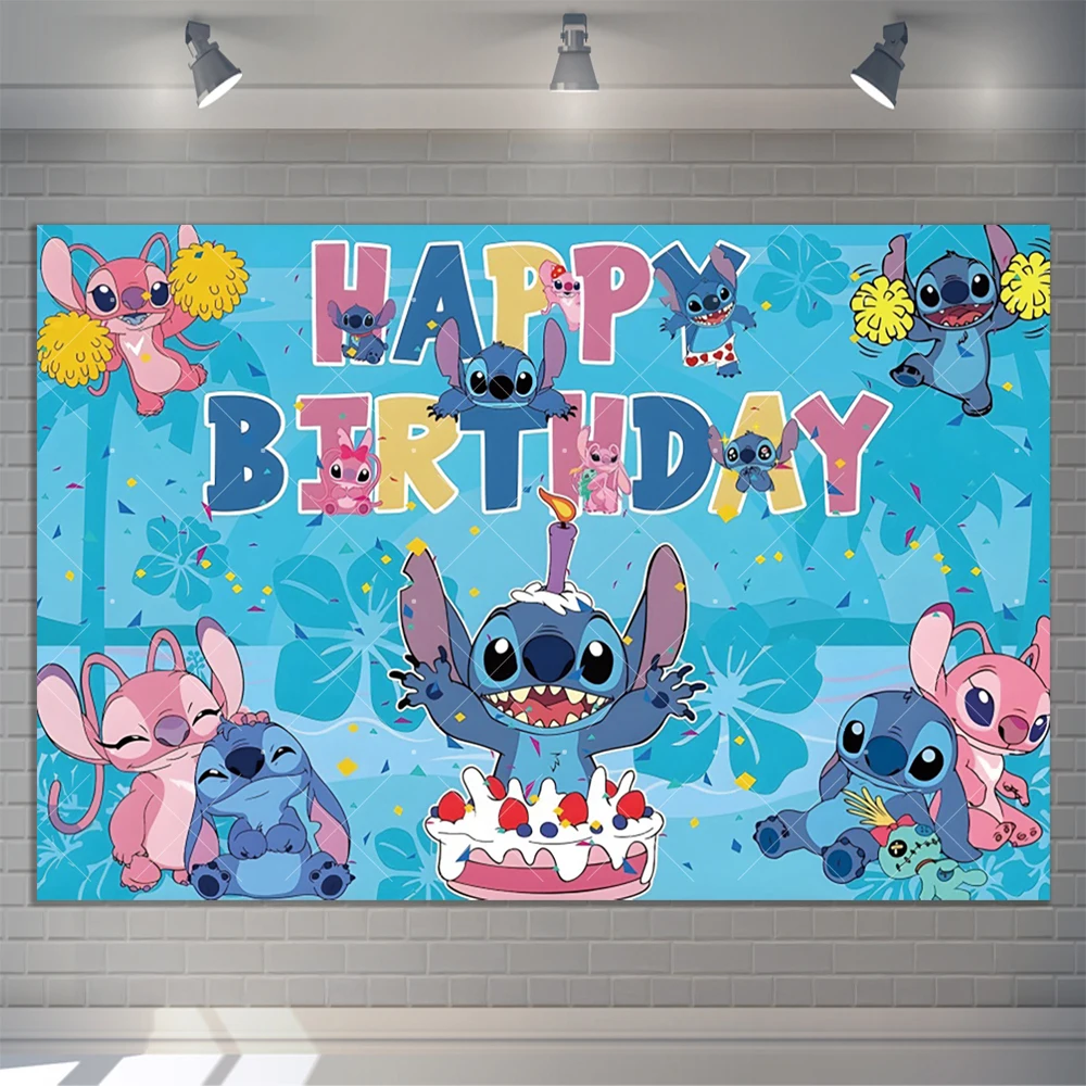 Disney Stitch Merry Christmas Photography Backdrop Customized Children's Birthday Gift Party Baby Shower Banner Decoration Props