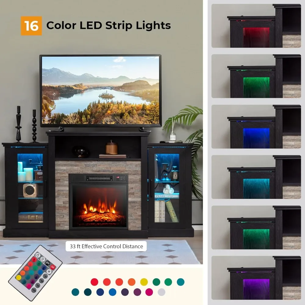 

Tv Stand, Electric Fireplace TV Stand for 65 Inch TV, Media Entertainment Center Console W/16 Color Lights, 4 Light Modes