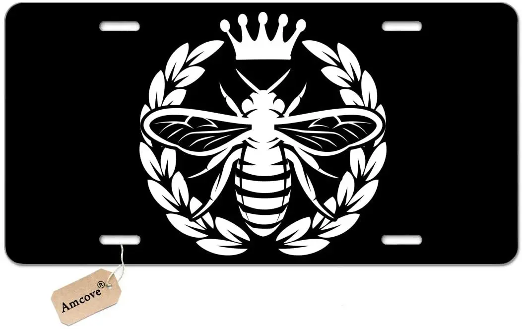 Amcove License Plate Queen Bee Decorative Car Front License Plate,Vanity Tag,Metal Car Plate,Aluminum Novelty License Plate