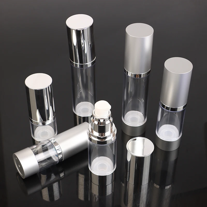 1 Stück 15/30/50ml UV-Silber Lotionflasche Leere Vakuumpumpflasche Tragbare Gesichtscreme Foundation Airless Flasche Kosmetik-Sprühflasche