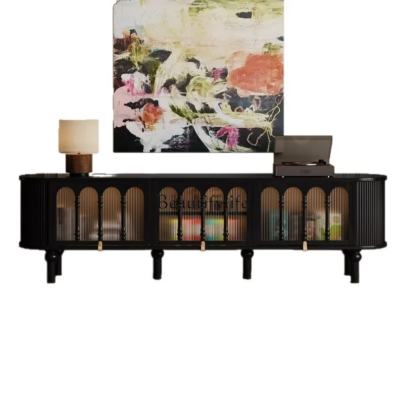 

*French retro solid wood TV cabinet, living room home black high-end American storage locker