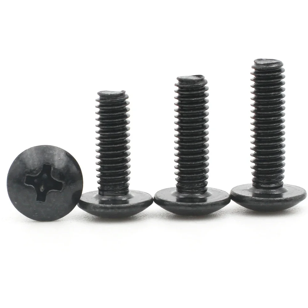 5/10pcs M2 M2.5 M3 M3.5 M4 M5 M6 TM Black Plated Carbon Steel Cross Phillips Truss Mushroom Head Screw Bolt