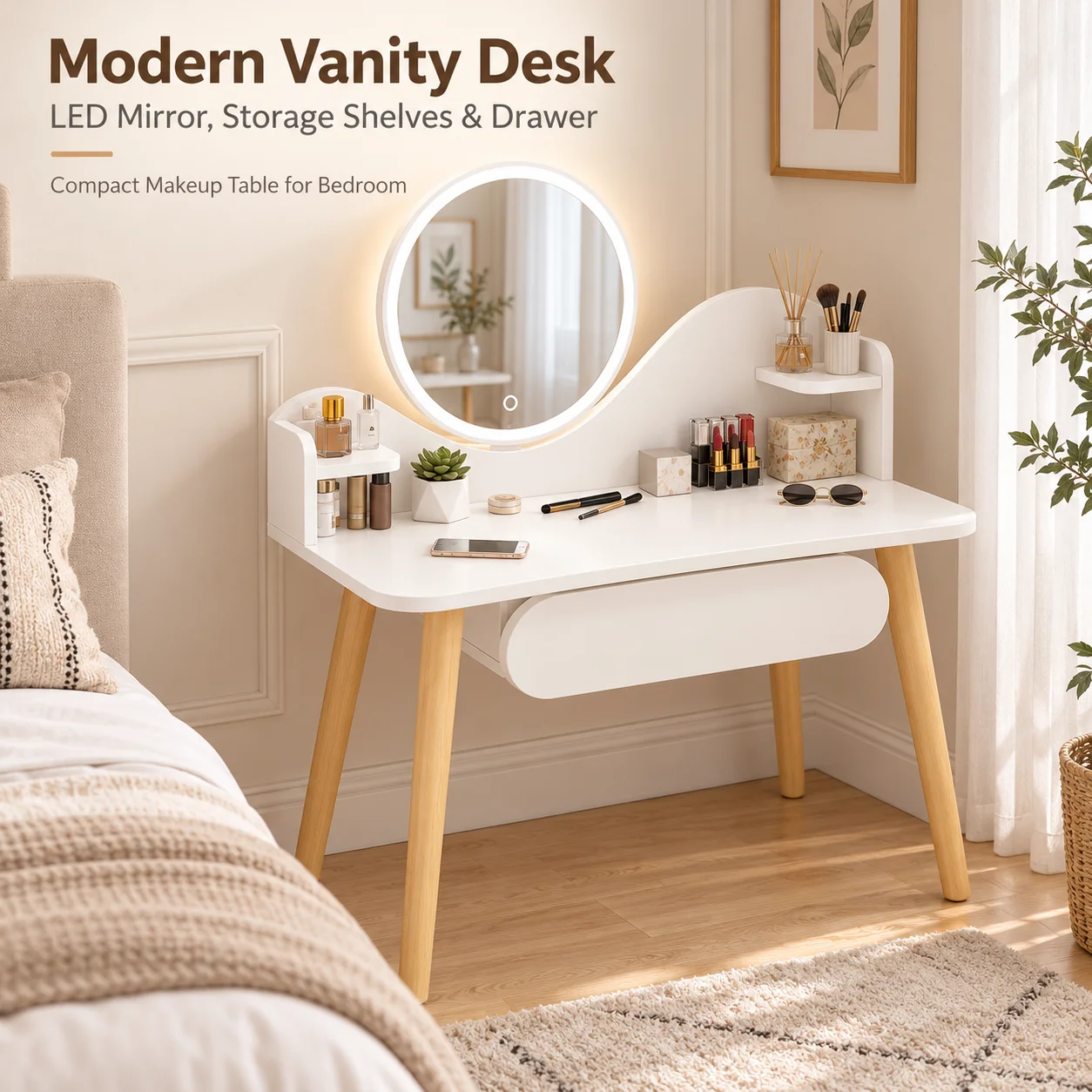 AOLIVIYA Bedroom Dressing Table Set Women Girl Makeup Vanities Desk Simple Modern Cabinet Small Apartment