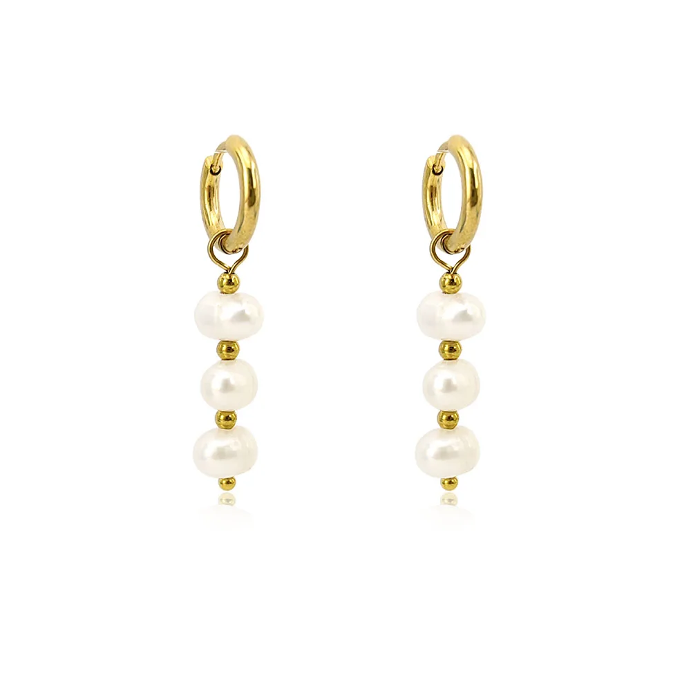 Pendientes de perlas HUIDANG, Pendientes de perlas naturales de agua dulce de aro de acero inoxidable para mujer, Pendientes de perlas