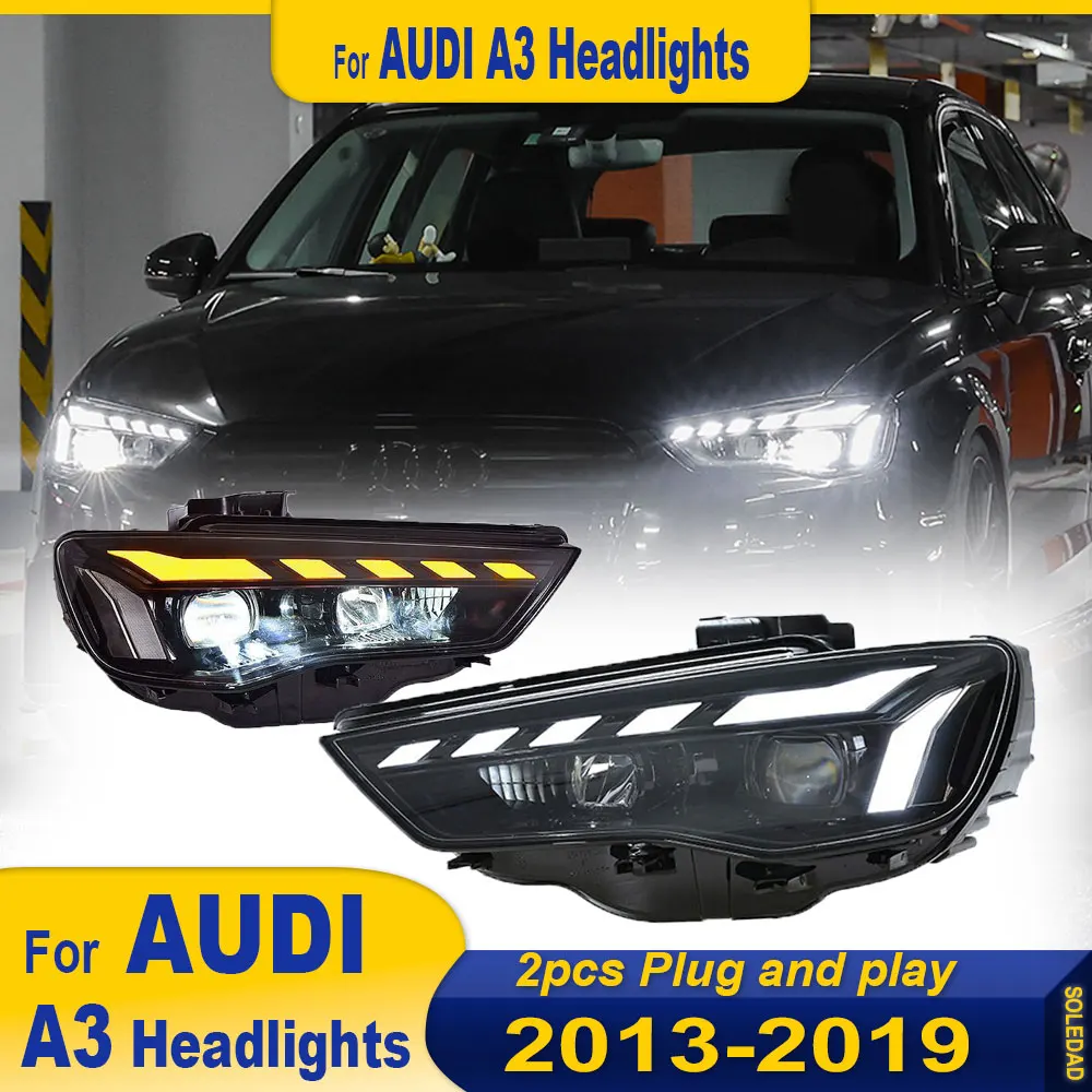 

2pcs LED Headlight Assembly for Audi A3 S3 2013-2020 with LED DRL Dynamic Turning and Sedan Sportback Headlights Plug and Play
