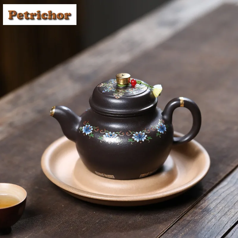 

300ml Yixing Purple Clay Teapots Handmade Colour Enamels De Zhong Pot Raw Ore Zhu Mud Reducing Roasting Kettle Zisha Tea Set Cha