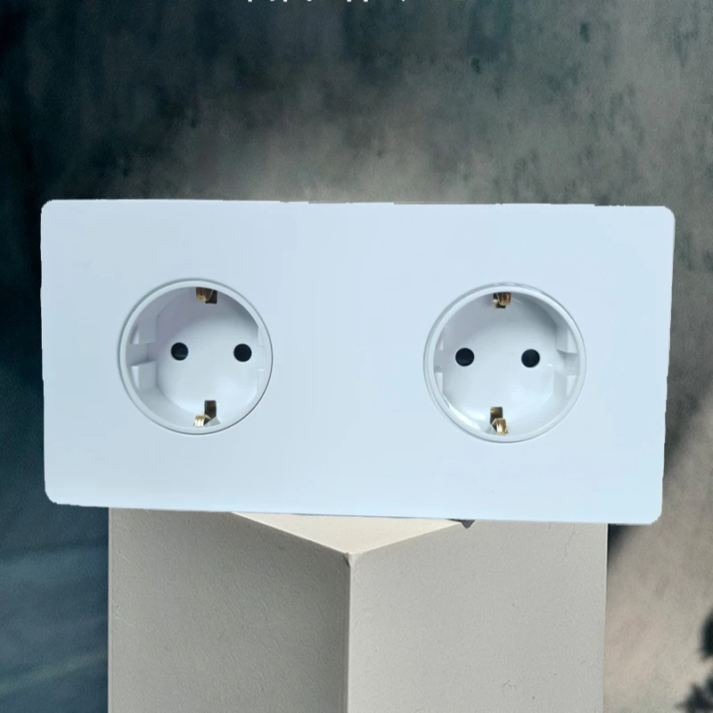 Matte White Stainless Steel Panel Wall Light Toggle Switch Silver Lever Double FR EU Electrical Socket USB Outlet