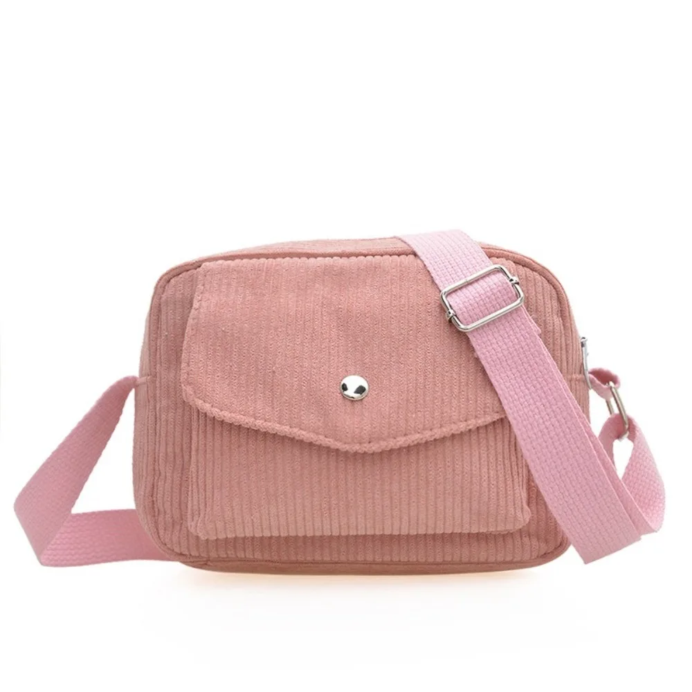Corduroy Striped Crossbody Bag Solid Colour Adjustable Strap Lady's Square Bag Simple Design Mini Coin Pouch for Women Girls