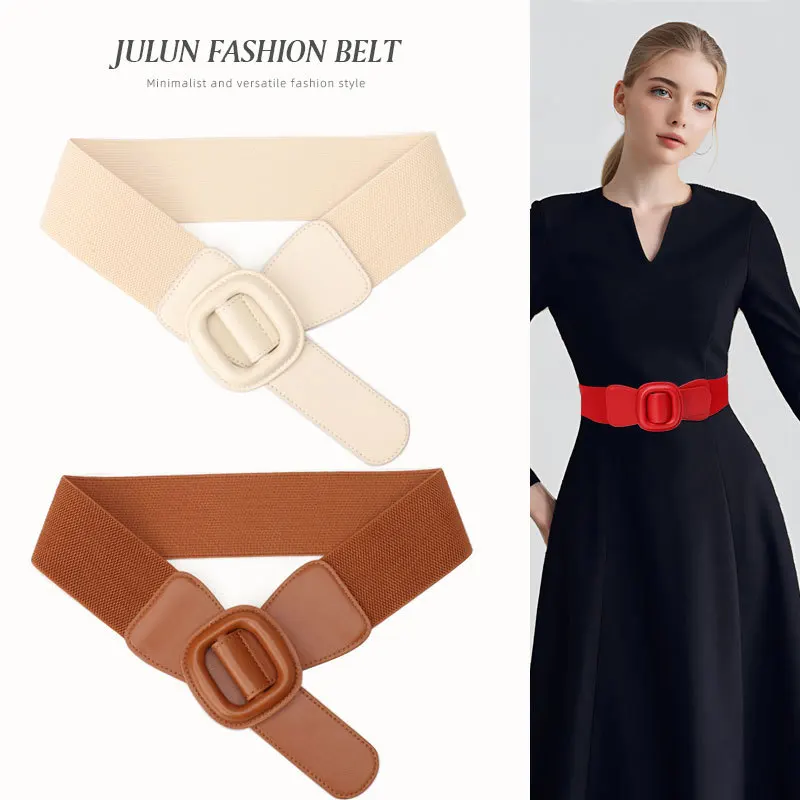 

Women's Elastic Waist Belt with Minimalist Buckle - Adjustable Slimming Belt for Coats, Dresses & Trousers, Trendy Casual