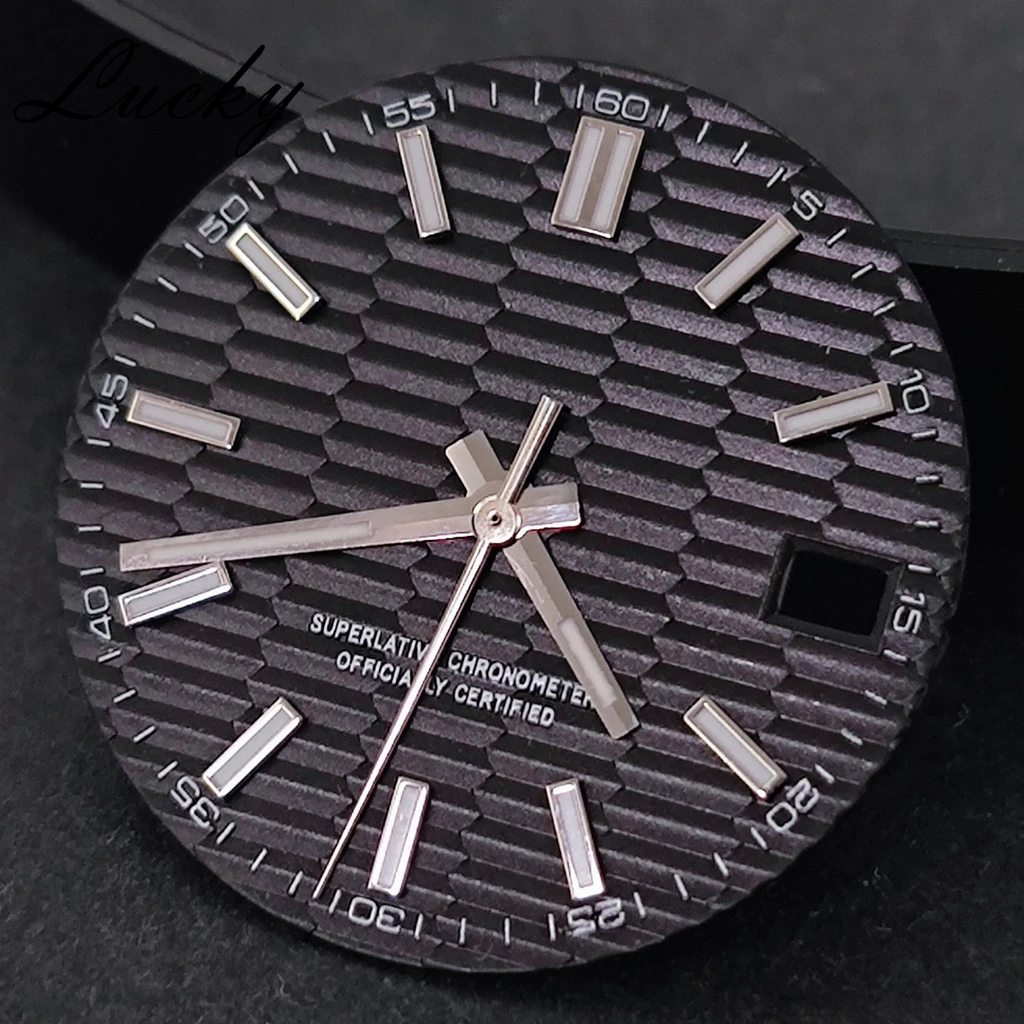 High Quality 28.5mm Horizontal Stripe Watch Dial With Watch Hands Luminous Fit NH35 NH36 4R/7S Movement Replacement Accessories