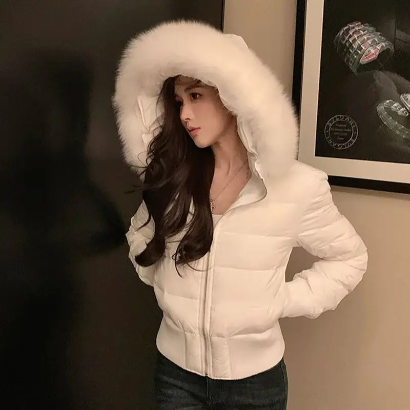 

Winter Real Fox Fur Women White Goose Down Short Jacket Warm Puffer Female Outdoor Thick Cropped Parkas