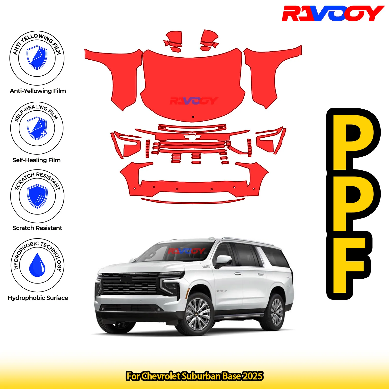 

For Chevrolet Suburban Base 2025 Glossy Matte Black Precut front PPF Kit Paint Protection Film