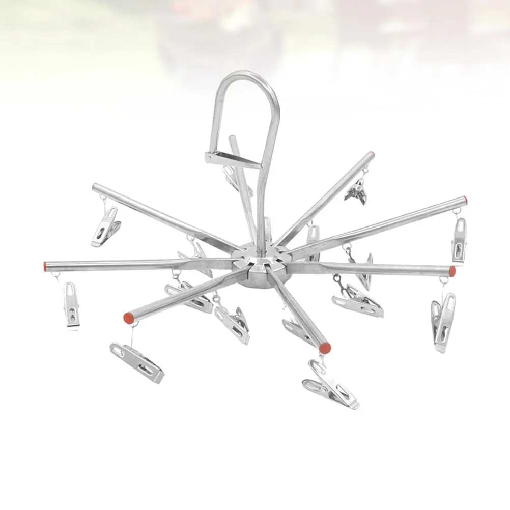 

Stainless Steel Socks Hanger Silver Non Slip Foldable 16 Clips Towel Diaper Clothes Racks Long Lasting Saving Space