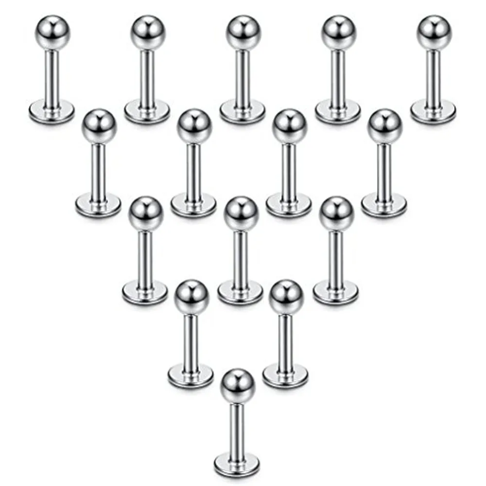 

15PCS 16G Stainless Steel Lip Rings Labret Nose Studs Piercing Labret Monroe Nose Studs Ear Tragus Helix Earring 6/8/10/12mm