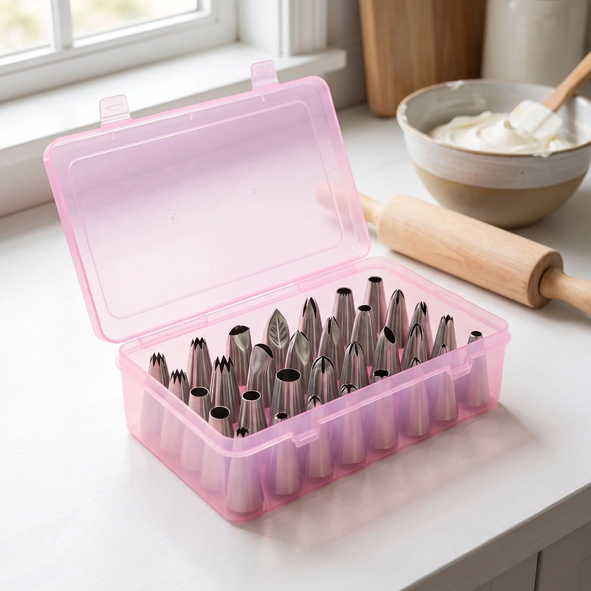 3pcs Piping Tip Box with Fixed Pins 42 Frosting Piping Tip Organizer Baking Cake Tool Storage Box Sewing Thread Organizer Case