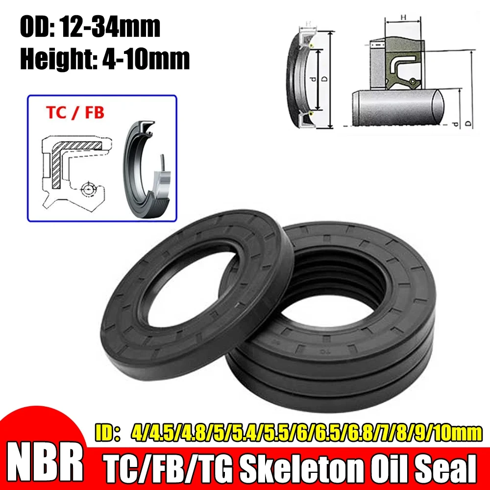 1Pcs ID: 4-10mm OD: 12-34mm Height: 4-10mm TC/FB/TG Skeleton Oil Seal Rings NBR Double Lip Seal for Rotation Shaft