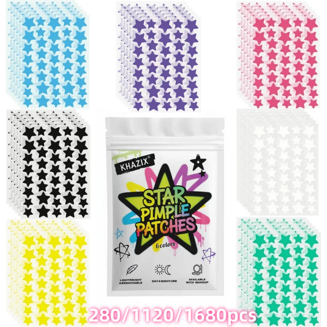 280/1120/1680pcs of multi-color star acne patches, facial acne patches, concealer acne patches, and pimples patches, ultra-thin