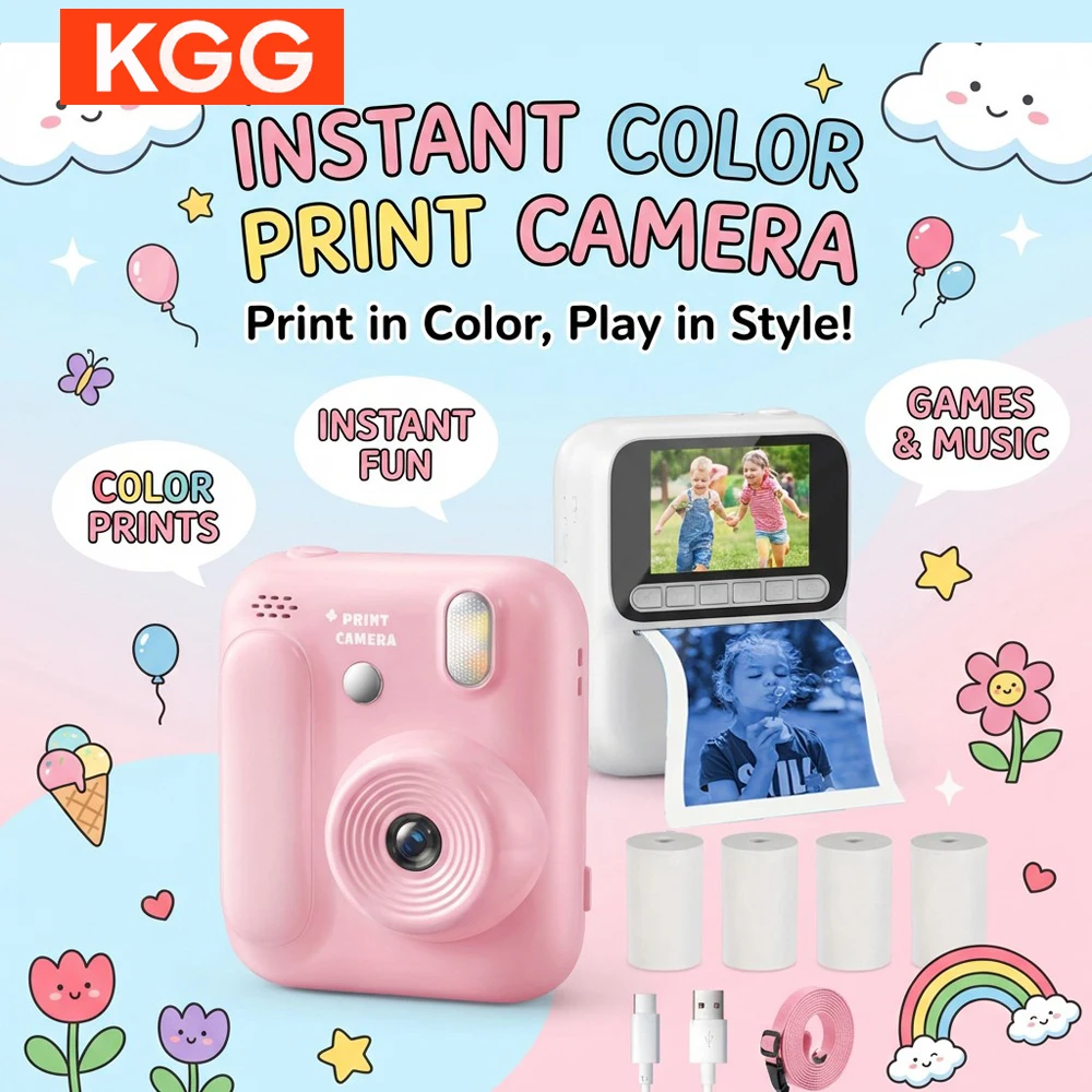 

Color Printing Digital Camera Kids Instant Camera 32GB 1080P Thermal Print Camera Print Photo Video Games Music Children Gift